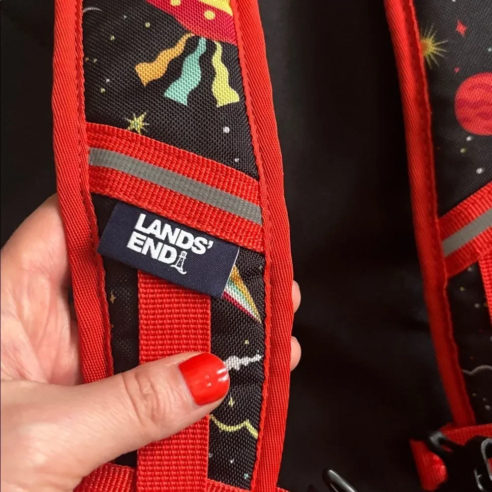New! Lands' End Black Backpack Multicolor Space Design “Jacob” Monogram